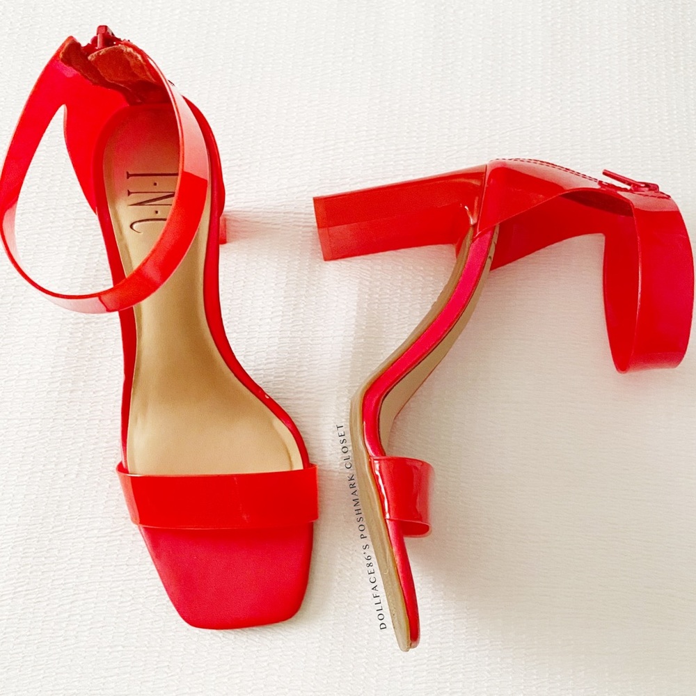 Cherry Red Ankle Strap Square Toe Square Vinyl He… - image 2